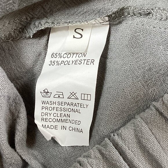 Beachy 3-Piece Set: Crop Ruffle Pant Linen Button-Up Top Sz S Seagrass Hat 329A - Picture 16 of 16